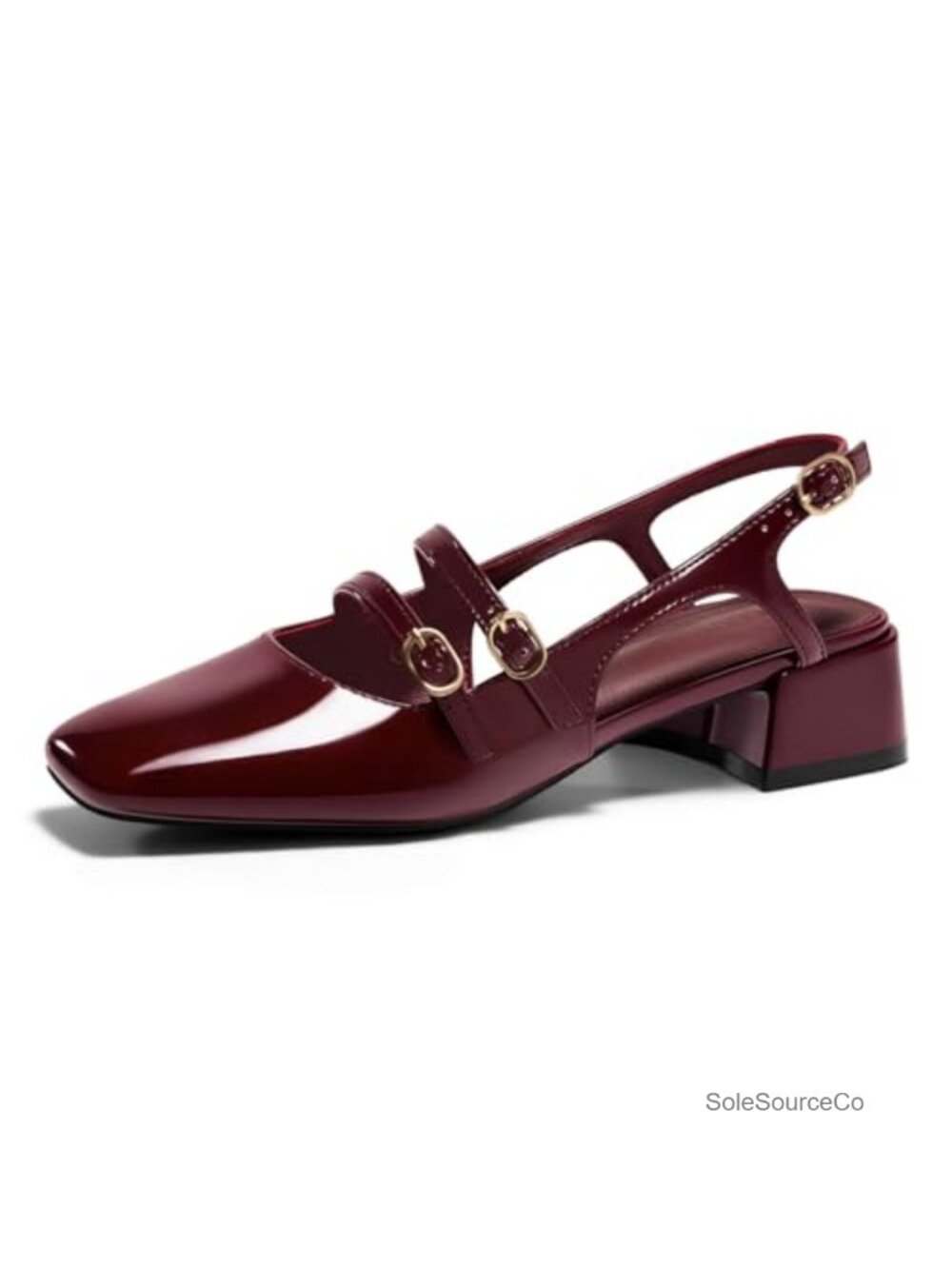 Women's Chunky Low Heel Slingback Mary Jane Pumps Square Toe Patent Leather